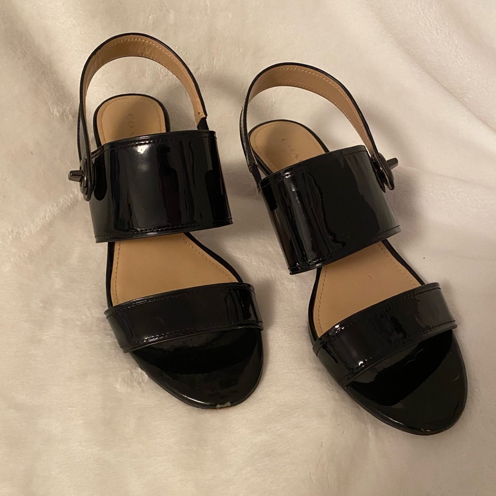 Coach “Marla” Black Patent Leather Slingback Sandals